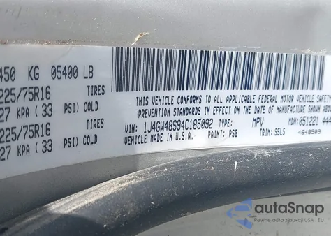 2004 Jeep Grand Cherokee Laredo z USA, uszkodzony, nr VIN 1J4GW48S94C185092